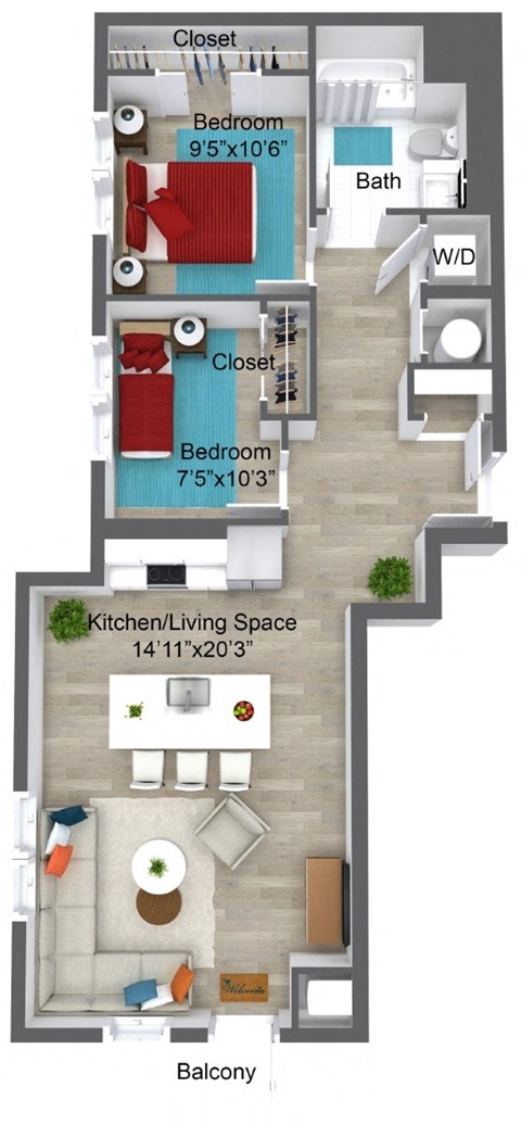 Small Union 346 II 501 Floor Plan at Union 346, Somerville, MA